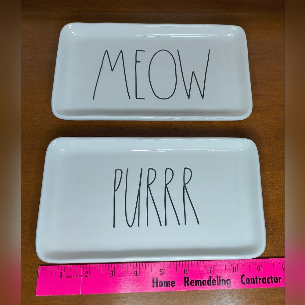 Rae Dunn Meow & Purrr Ceramic Plate Decor, 9 x 5 x 1
